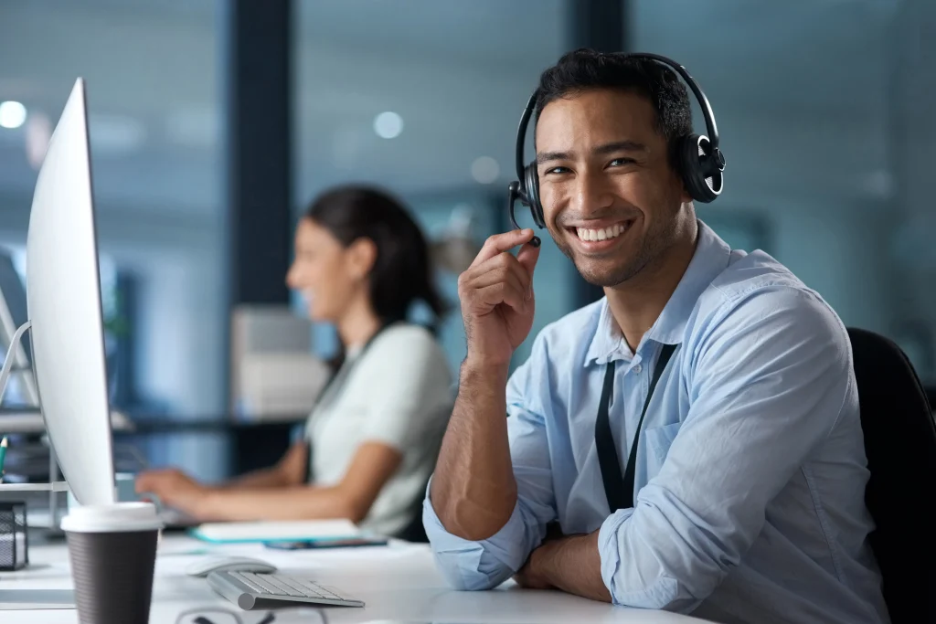 Person smiling using a headset