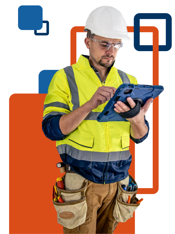 Construction worker holding a tablet