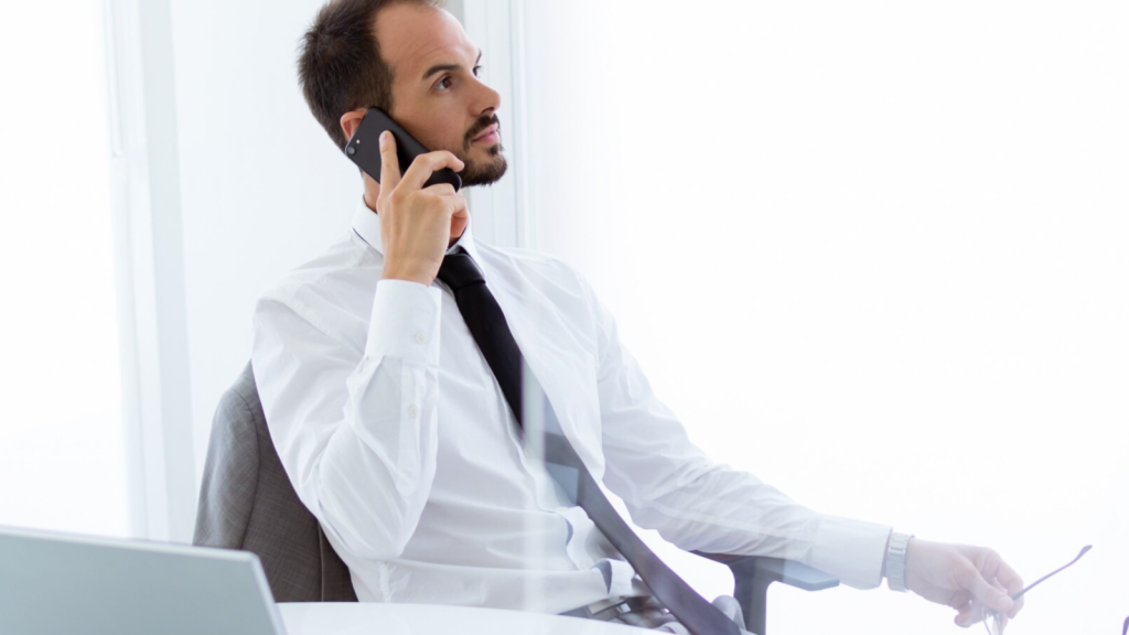 Man speaking on a busines call in the office